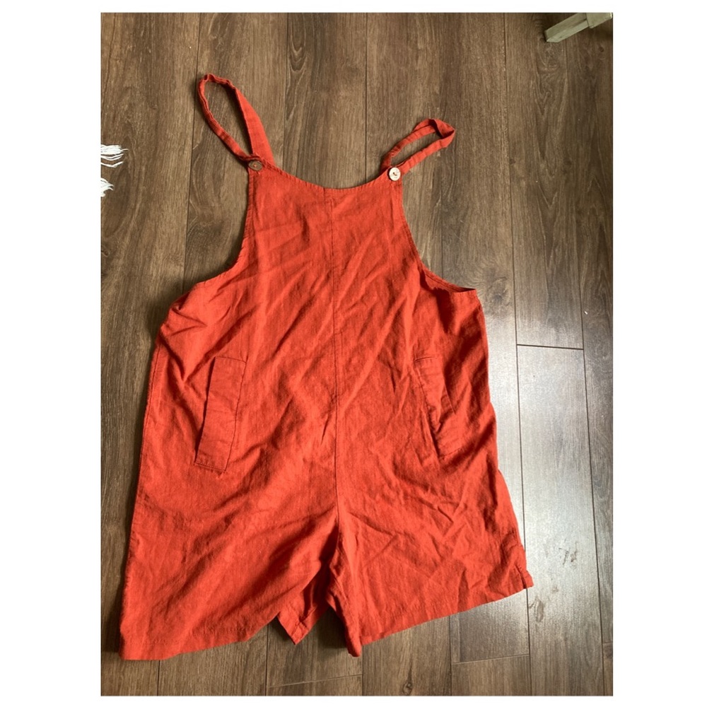 VINTAGE Shortalls Overall Shorts— Orange Cotton— Size L